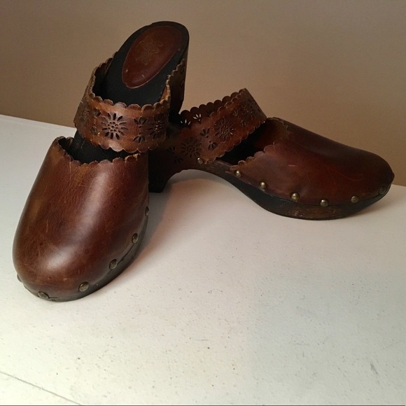 J. Jill Shoes - J. Jill Brown Leather Boho Indie Slip On Clogs 8